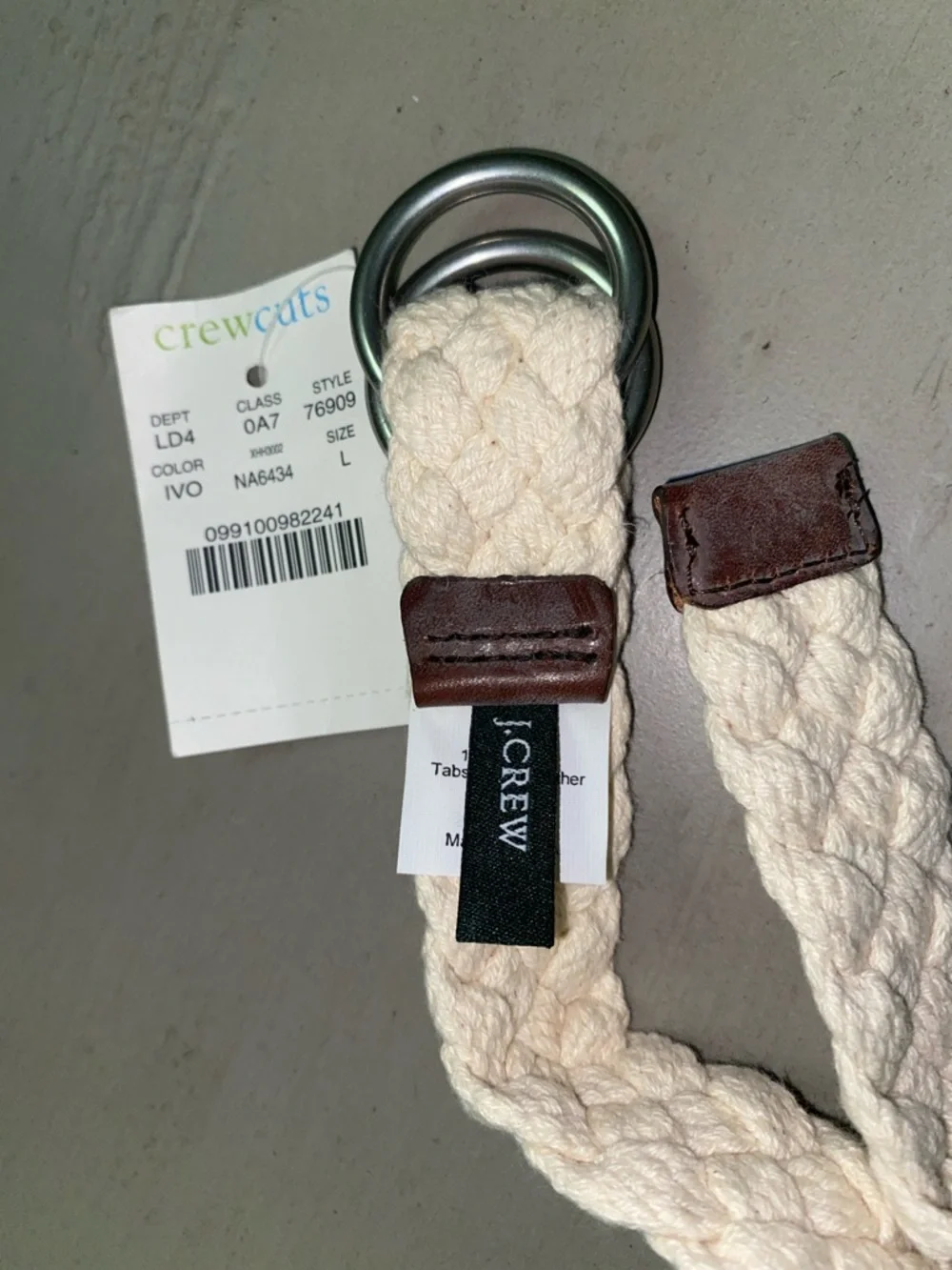 New J. Crew youth large belt, casual, neutral brown leather ends, 31”